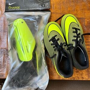 Nike Soccer Cleats & Shin Guards ~ Size 1Y